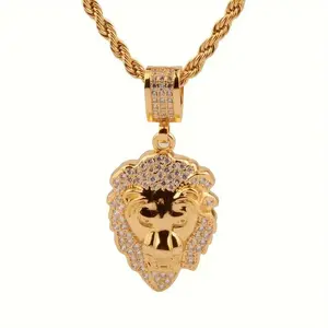Men's Stainless Steel Gold Lion Pendant Necklace
