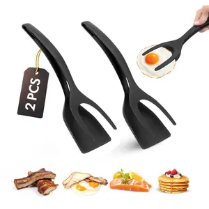 2 in 1 Egg Flipper Spatula Tongs 2 Pieces Set - for Bread Fish Pancake Toast Home Kitchen Cooking Tools