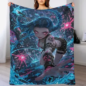 *Arcane* Jinx "Neon City Riot" Throw Blanket — A cozy throw blanket inspired by Jinx and infused with a vibrant urban neon aesthetic. This distinctive decorative blanket perfectly captures the unique style of Piltover's "Nightmare."