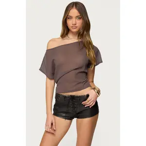 Edikted Women's Noria Sheer Chiffon Off Shoulder Top