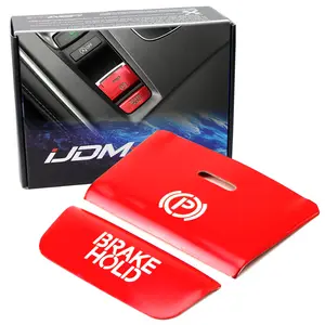 iJDMTOY 2pc Red Sports Aluminum Hand Brake Release Button Decoration Cover Trims For 2018-2023 Honda Accord