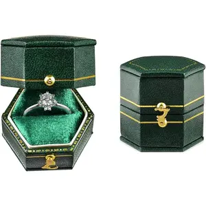 Classical Victorian Style Wedding  Ring Box, Handcrafted  Ring Box Proposal Pocket Size Small Keepsake  Box (Green, Hexagon)