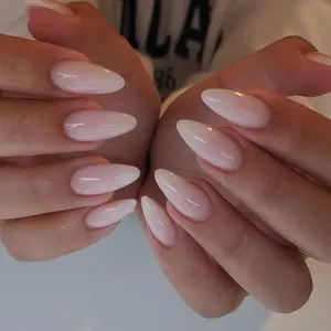 24pcs Almond Press-On Nails, Simple Gradient, Japanese Korean Style, Includes Jelly Glue & File, Perfect for Women Parties