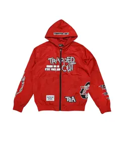 TRAPED OUT Men's Streetwear Full-Zip Windbreaker Jacket Hip Hop Graphic Hooded Track Jacket Lightweight Outerwear