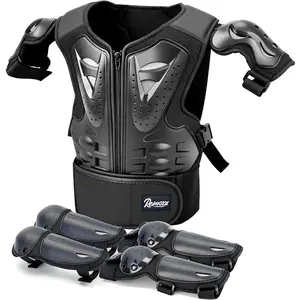 Kids Teenager Motorcycle Armor Vest Suit Chest Protector Dirt Bike Gear Motocross Jackets with Knee Elbow Pads Protection for Cycling Scooter Skateboarding BMX ATV