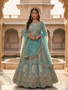 Embroidered Teal Bridal Lehenga