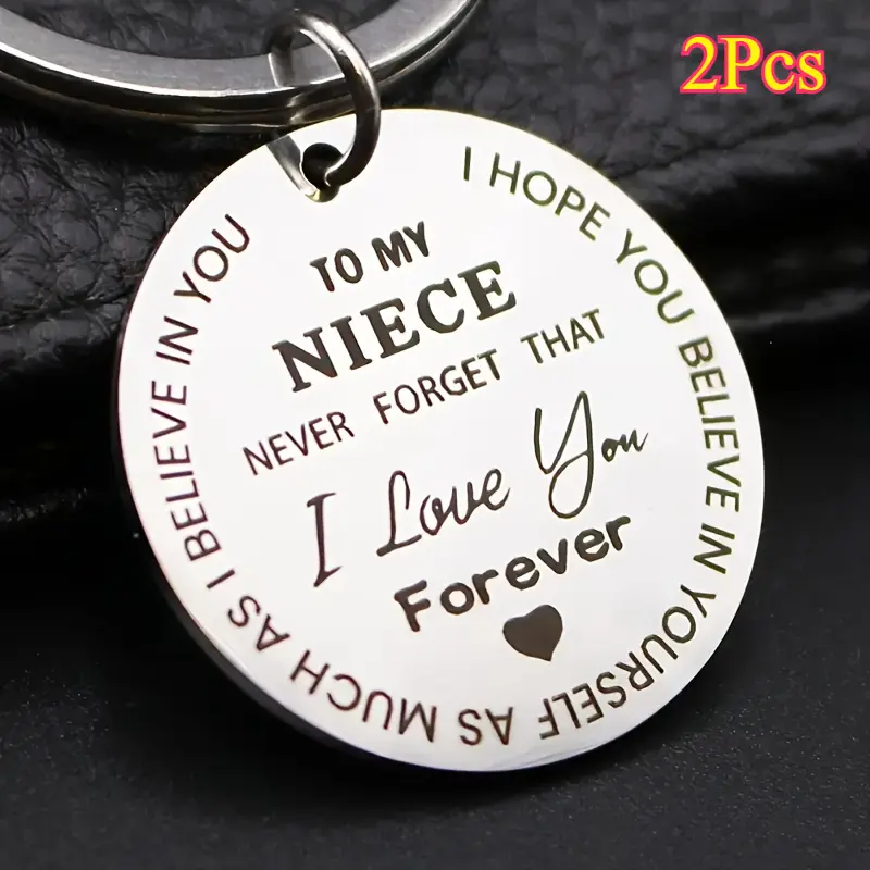 2Pcs Stainless Steel Engraved Keychains for Niece, Customizable Message Gift from Uncle, Fashionable Handbag & Backpack Chain Accessory, Chain Accessory Keychains