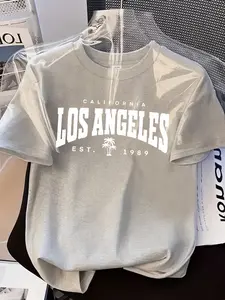 Women's Crew Neck Short Sleeve Tee Los Angeles California Palm Tree Varsity Minimalist Trendy Y2K Streetwear Casual Graphic Print Multiple Colors Available Oversized Flattering Fit Soft Breathable Milk Silk Blend Washable No Shrink All-Season Tee