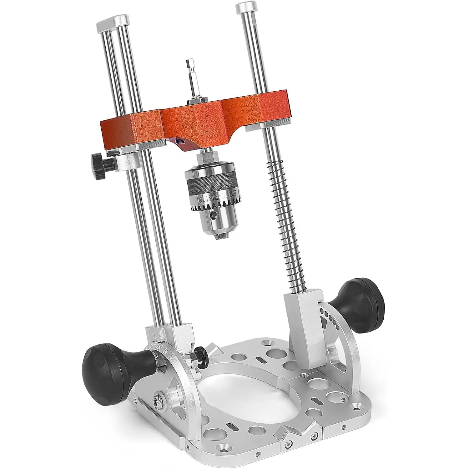 Portable Drill Guide with Liner Ball Bearings Guide Poles, 1/2" Chuck Portable Drill Press Adapter for Hand Drill Adjustable from 0-60°, Multi Angle Drill Guide for Straight Holes Woodworking