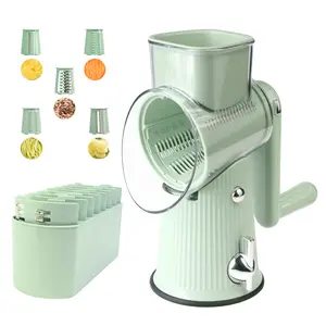 TOPAA Manual Rotating Cheese Cutting Grater,1Count 5 in 1 Replaceable Stainless Steel Blade Vegetable Chopper with Blade Storage Box, Multifunctional Vegetable Slicer for Home Kitchen Dining Room Picnic,Kitchen Gadgets