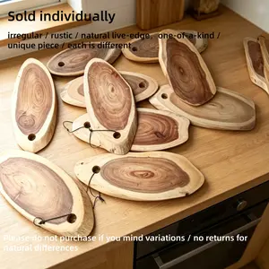 1Pc Unique Wood Charcuterie Board, Irregular Natural Wood Serving Platter for Cheese, Fruits & Family Gatherings