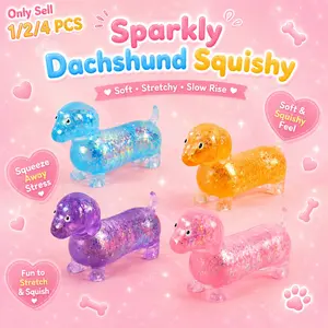 1/2/4 PCS Dachshund Squishy Stress Toy - Upgraded Sparkly Sausage Dog Stretch Ball, Slow Rise Fidget, Soft Anxiety Squishies for Adults Kids Home Office Travel, Stress Relief Squishy