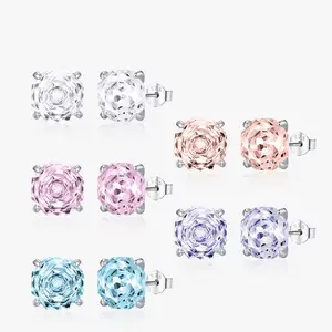 Exquisite 925 Sterling Silver A5 Zirconia 8mm Rose Cut Stud Earrings