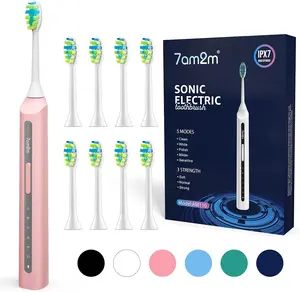 7AM2M Sonic Electric Toothbrush, High Power Rechargeable Toothbrushes, with 8 Brush Heads for Adults and Kids, 15 Adjustable Modes, Built-in 2-Minute Smart Timer, 4 Hours Fast Charge