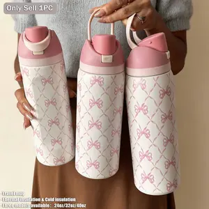 Double Layer Stainless Steel Insulated Cup, 24/32/40 Oz Butterfly Knot Design, Cold Retention Up to 24 Hours, Ideal for Outdoor & Travel Use