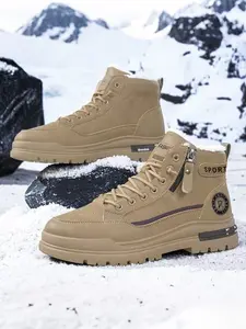 Men's High-Top Winter Boots, Fleece Lined Thick Cotton Shoes, Waterproof Anti-Slip Work Safety Boots for Construction and Office Use