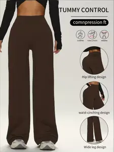 Women's High-Waisted Casual Long Pants, Butt-Lifting Wide Leggings, Slimming Fit, High Elasticity, Comfortable Fashion Home Sleepwear, Bottom