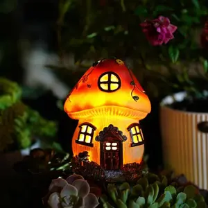 Solar Powered Mushroom House Design Garden Light, Outdoor Garden House Statue, Garden Cottage Lighting Figurines for Home Yard Decor, Halloween, Garden Decorative Lighting, Solar Garden Lights