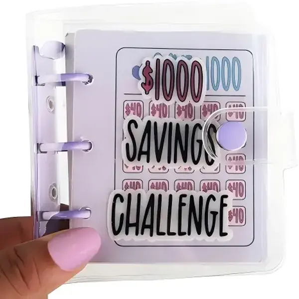 Money Saving Challenge Binder 1000 Savings Planner Reusable Mini Budget Book with Cash Envelopes Waterproof Durable PVC Material Easy Fun Way to Save $1000 deposit anytime portable