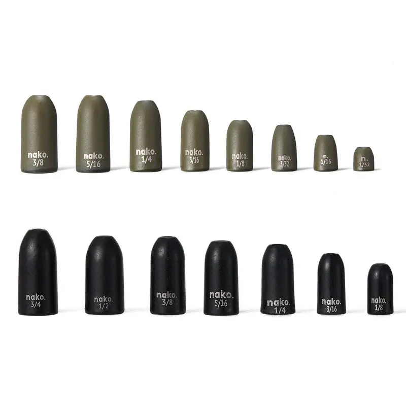 Nako 200% Sensitive Eco-Friendly Tungsten Insert-Free Bullet Weights for Fishing, 5-Pack Durable Diamond-Polished No-Chip Freshwater Sinkers with Size-Print ID