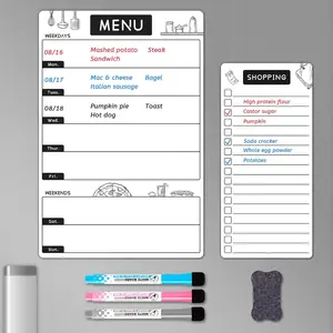 Dry Erase Menu Board for Fridge, Weekly Meal Planner Whiteboard Set for Kitchen Refrigerator - Includes 1 Grocery List, 3 Markers + Eraser