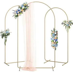 Arch Backdrop Stand, Set of 3 (6/6.6/7.2 ft) Wedding Arched Frame with 12 Ground,Gold Arch Backdrop Stand for Wedding Baby Shower Birthday(6/6.6/7.2FT)