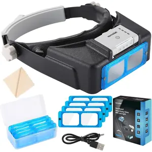 Magnifying Glasses with Light for Close Work, Rechargeable Headband Magnifier with 4 Lenses 1.5X-3.5X, Hands Free Magnifying Glass Visor for Jewelers, Crafts, Hobby