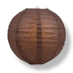 24 Inch Brown Parallel Ribbing Round Paper Lantern