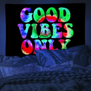 1pc Good Vibes Only Words Fluorescent Tapestry, Polyster UV Blacklight Tapestry, Wall Hanging For Living Room Bedroom Office Home Decor/Room Decor/Party Decor, With Free Installation Package 60X40