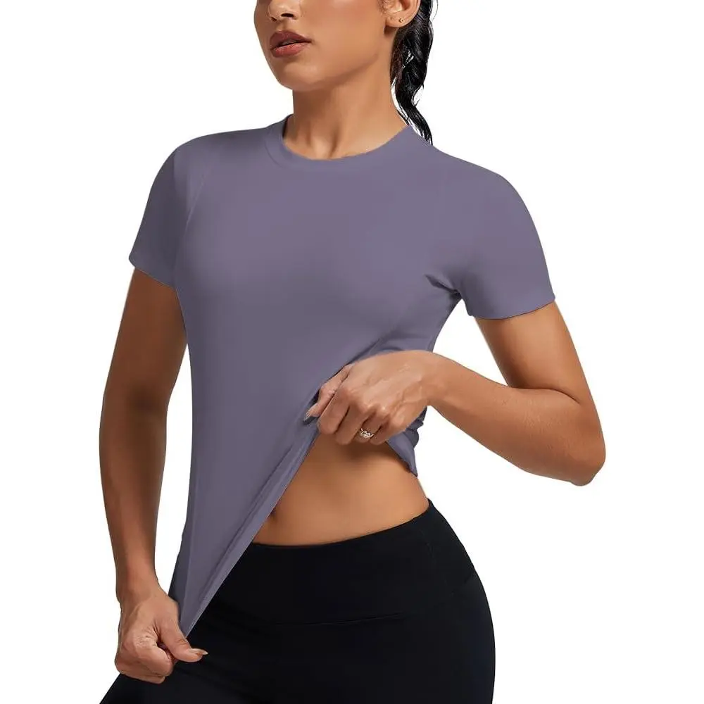 Women's Compression Workout Shirts - Athletic Crew Neck Dry Fit Crop Tops for Yoga, Gym, Pilates Short Sleeve Shapewear