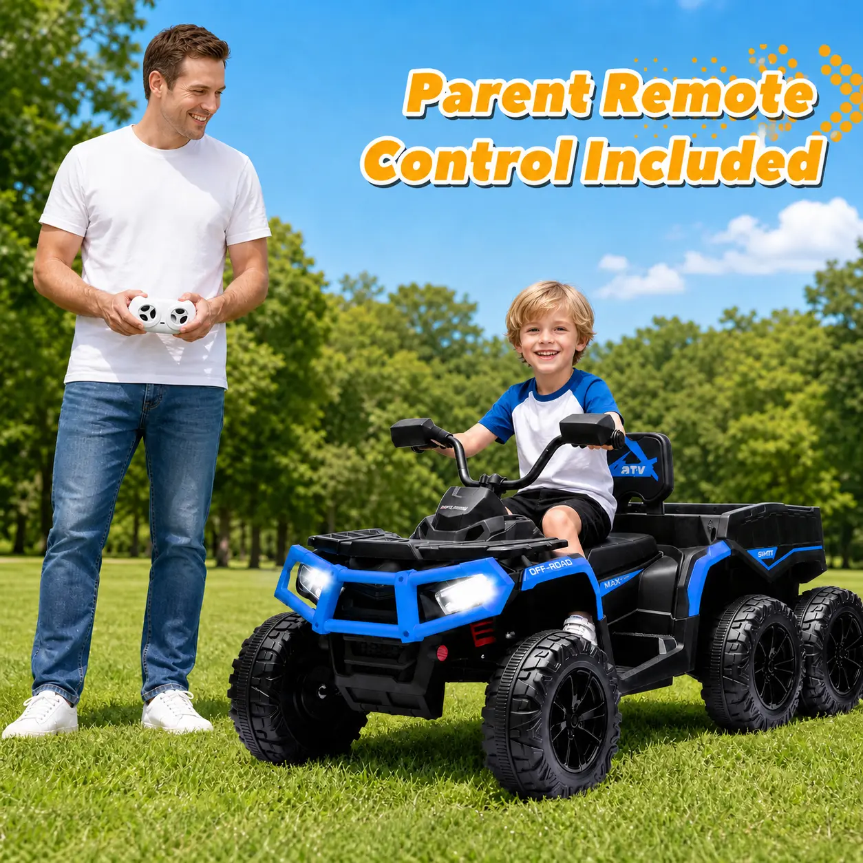 24V 4×200W Motors Kids 4 Wheeler Ride On Toy, 2 Seater Power Wheels with EVA Tires, Music Function, 19" Leather Seat, Rear Storage Basket & LED Lights, Outdoor Play Vehicle for Kids