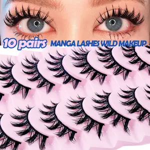 MAGEFY 10 Pairs Wild Manga Lashes - D Curl Spiky Wispy False Eyelashes, Soft Flexible Band, Reusable & Long-Lasting, Natural Fluffy Voluminous Look for Anime Eye Makeup, Daily Wear & Cosplay