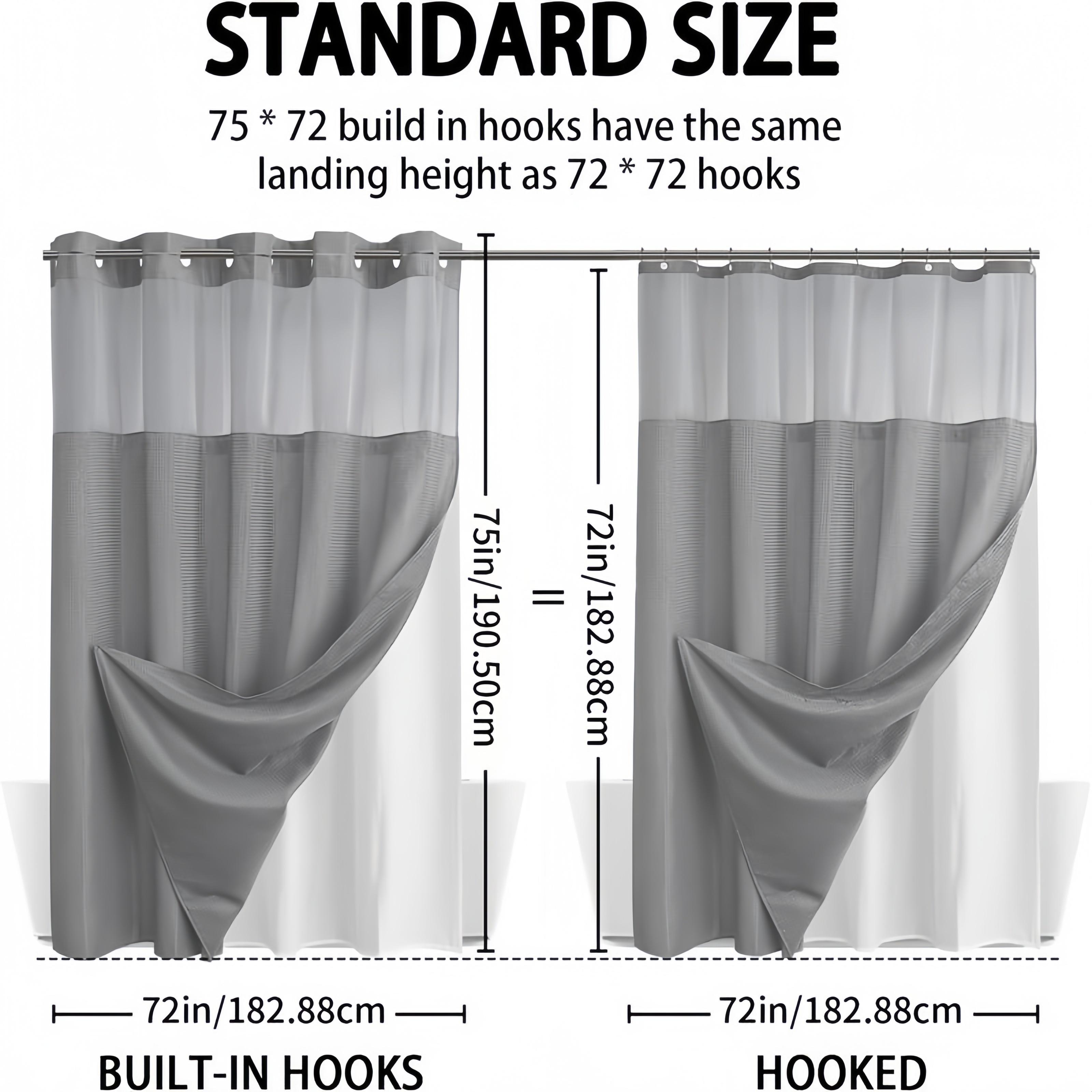 Grey Double Layer Waffle-Pattern Shower Curtain - No Hook Snap-in Liner, Fabric Waterproof Inner & Washable White Outer Cloth, Modern Bathroom Accessory for Home/Hotel/Salon/Dorm, 72x75 Inch