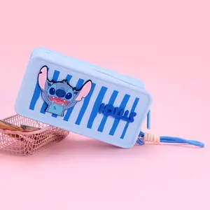 Disney Lilo & Stitch Collection Silicone Cosmetic Bag - Blue Stitch & Pink Angel, Cute & Durable, Perfect for Travel & Daily Use Makeup Pouch Compact