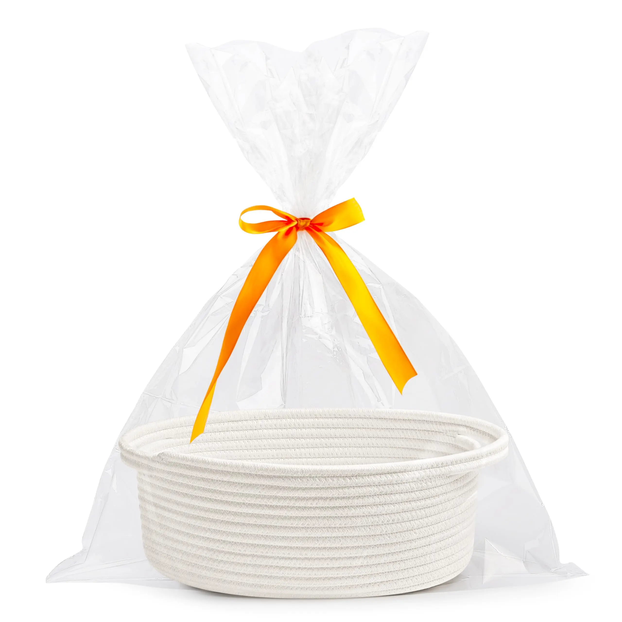 Small Woven Basket with Gift Bags and Ribbons Durable Fathers Day Baskets for Gifts Empty Small Rope Basket for Storage 12"X 8" X 5" Baby Toy Baskets with Handles, White