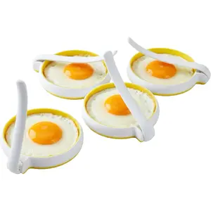 Silicone Egg Rings Set with Folding Handle, 4-Pack Non-Stick Round Egg Cooker Ring,Egg Mold for Cooking Breakfast Sandwiches, Egg Mcmuffins, Pancake, Grill Accessories Egg Forms for Frying Egg