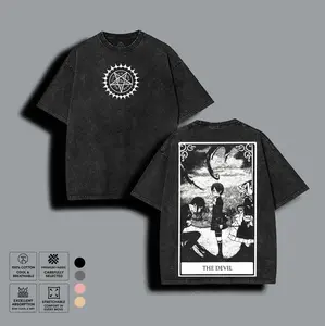 Black Butler Ciel x Sebastian Anime Washed Tee, Vintage Streetwear Graphic T-shirt, Unisex Cotton Loose-Fit men's t shirts, Gift for Anime Fan summer outfits