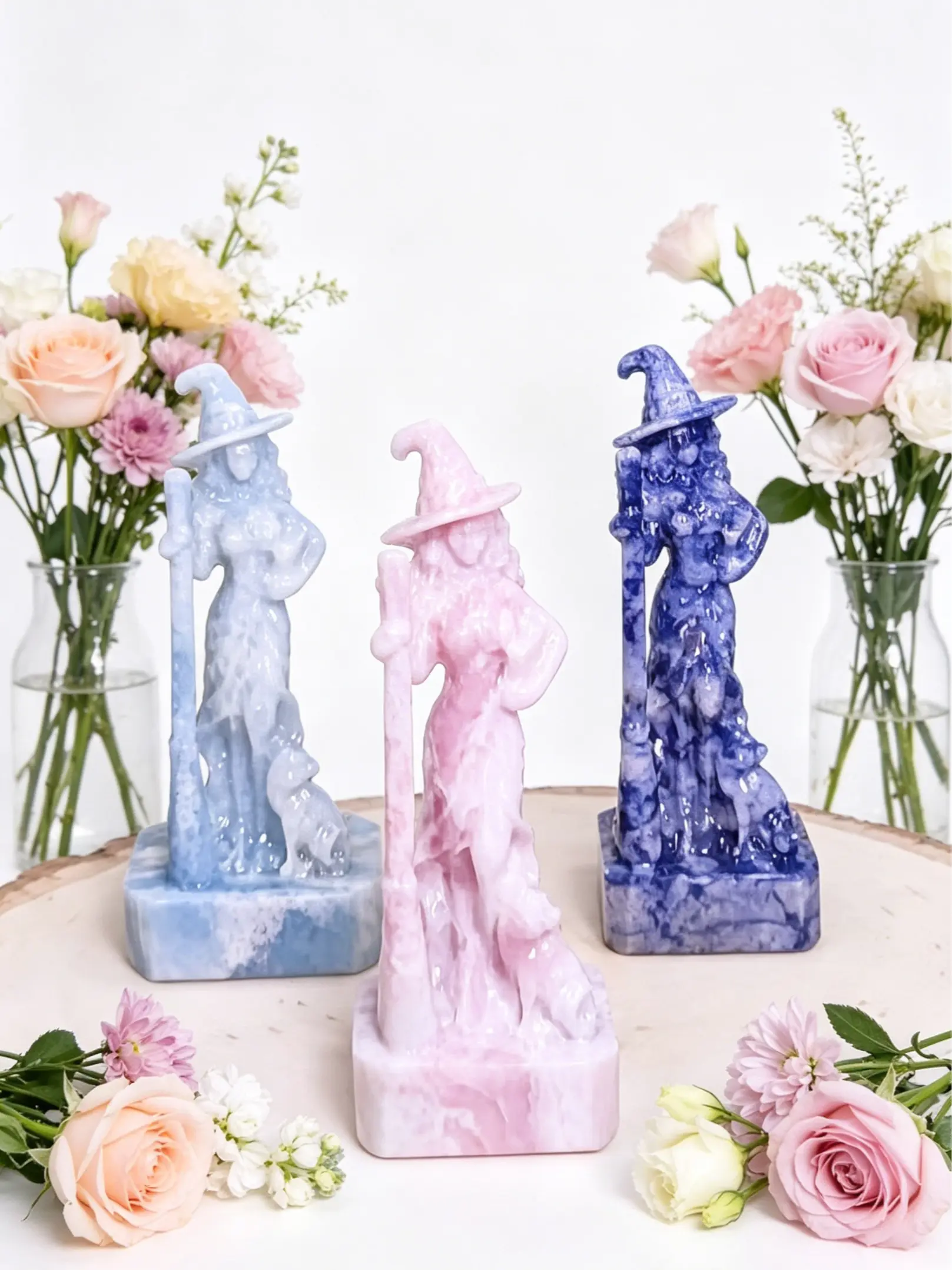 Natural Stone Witch Figurine Ornament - Witchy Things Full Body Gothic Crystal Decor, Jewelry Accessory Derivative with Unique Veins, Classic Design, Anti-Tip Base, Acid-Free for Tabletop, Block Negative Vibes, Chakra Balancing Vibration, Crystal Cabinet