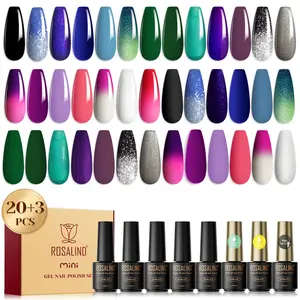 ROSALIND Dynamic Temperature Change Gel Nail Polish Set Mix Glitter Pure Colorful with Base Top Coat Nail Gel Long Lasting Need Uv/Led Nail Lamp for All Seasons Nail Supplies Set