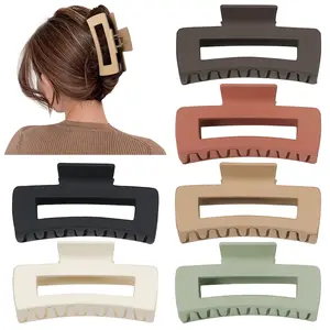 4 Inch Big Hair Claw Clips 6 Pcs Large Claw Clips for Thick Hair Square Hair Clips for Women Rectangle Hair Clips Nonslip Acrylic Banana Jaw Clips Hair Accessories for Girls