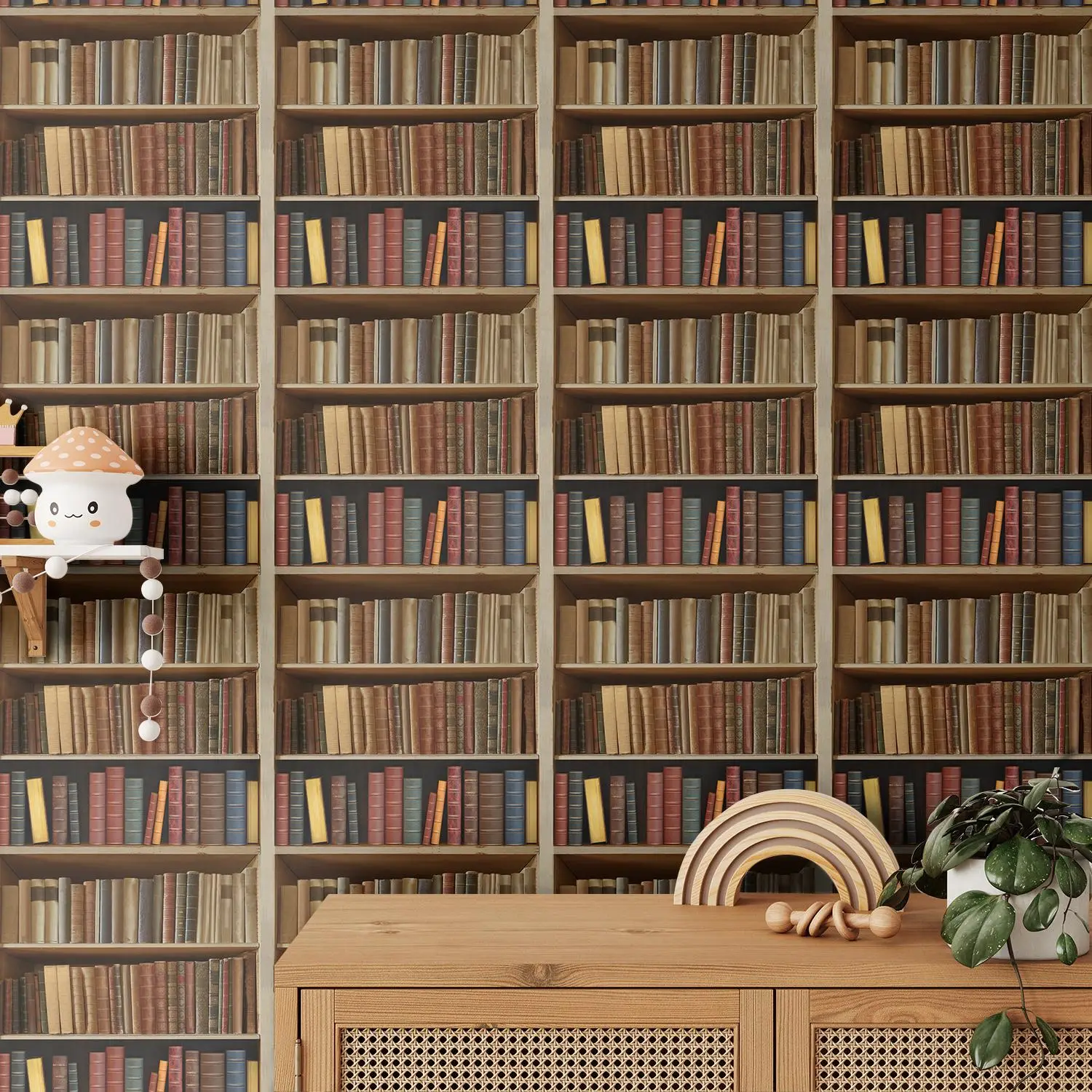 Retro Simulation 3D Book Shelf Pattern Wallpaper, Self-adhesive Removable Vinyl Wall Sticker, Wall Decor for Home & Office