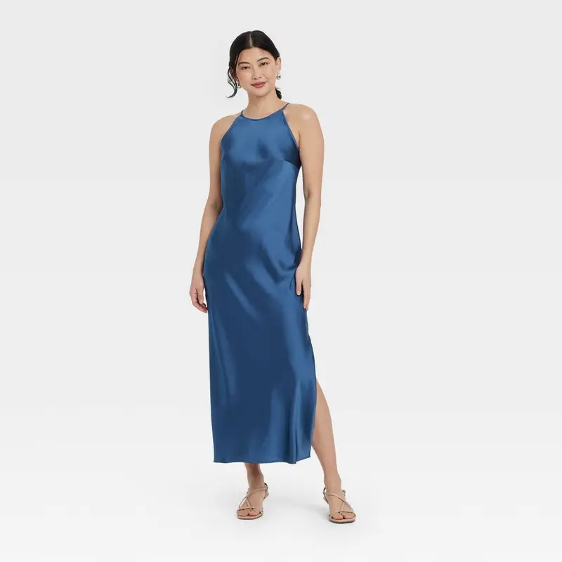 target silk slip dress Women's Sleeveless Drawstring Maxi Slip Dress