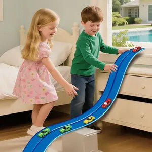 16FT Flex Tracks for Kids: Flexible Race Car Ramp with 4 Small Racecars & 6 Suction Cups, Compatible with 1:64 Diecast Cars, Roll-Up Portable Racetrack for Ages 3+, Perfect Birthday & Christmas Gift
