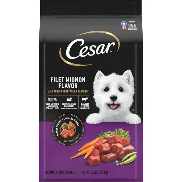 Cesar Small Breed Dry Dog Food for Small Dogs, Filet Mignon Flavor and Spring Vegetables Garnish, 5 lb Bag