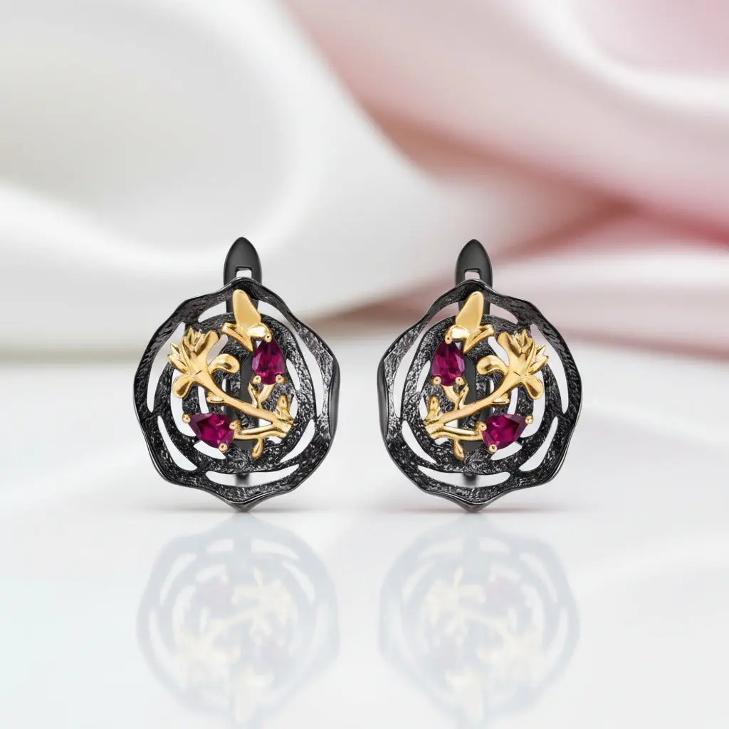 Rhodolite Garnet Lotus Earrings