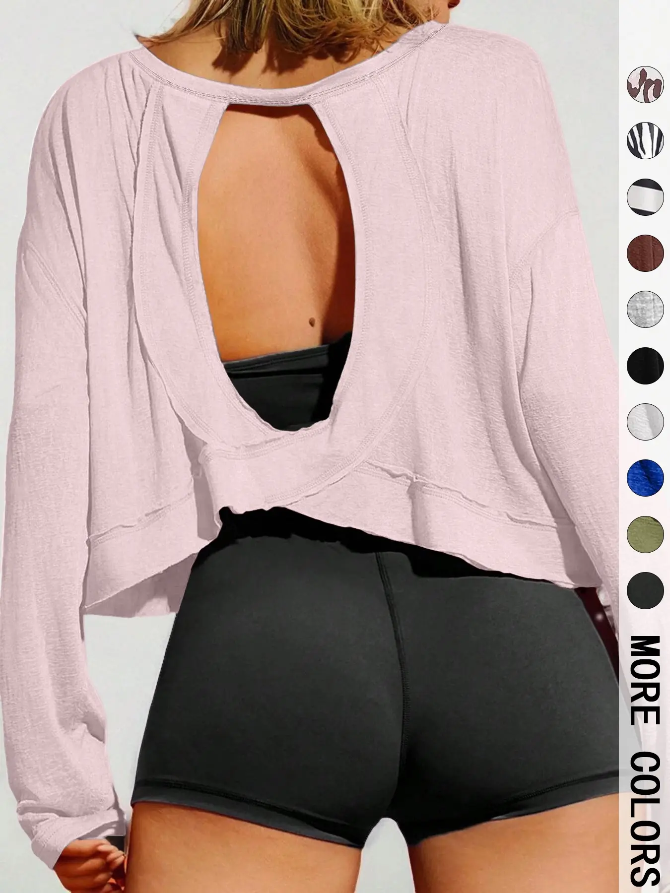 Women's Plain Backless Long Sleeve Sports T-Shirt, Casual Fitted Woven Fabric, All Season Fashion Design, Comfortable & Stylish, Workout Style, Fitness Casual Wear, Casual Workout Tops, Fitness Shirts