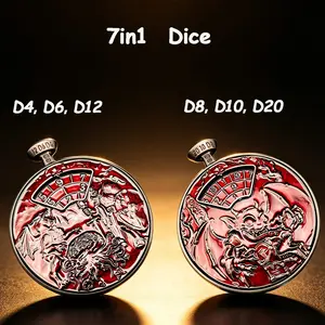 New 7-in-1 unique Button Spinner DND Polyhedral Dice Multifunction Metal Rotating Dice for D&D Tabletop RPG Board Game Accessories