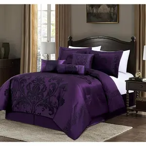 7-Jacquard Floral Comforter (California King, Purple/Dark Purple)