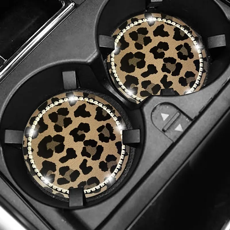 Car Coasters, Anti-slip Silicone Car Cup Holder Pad, Car Interior Accessory, Car Interior Decoration Accessories for Women & Men, Universal Car Accessories, Leopard Print Car Accessories