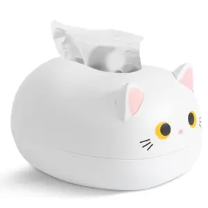 Cute Cat Shaped Multi-Functional Tissue Box with Toothpick Holder, Wide Mouth Creative Storage for Home Kitchen Living Room Bedroom